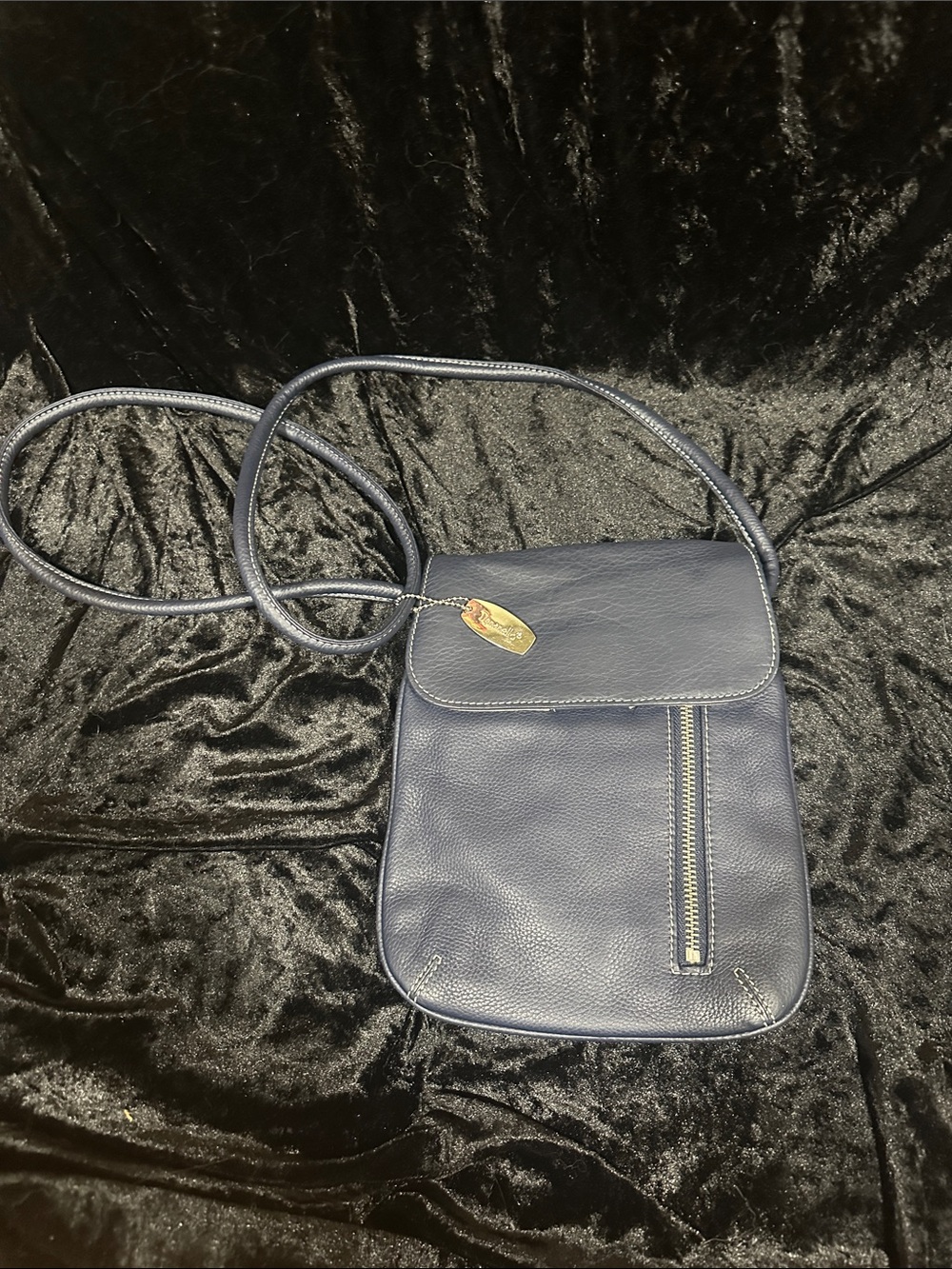 Tignanello Navy Blue Leather Crossbody with Gold Tag